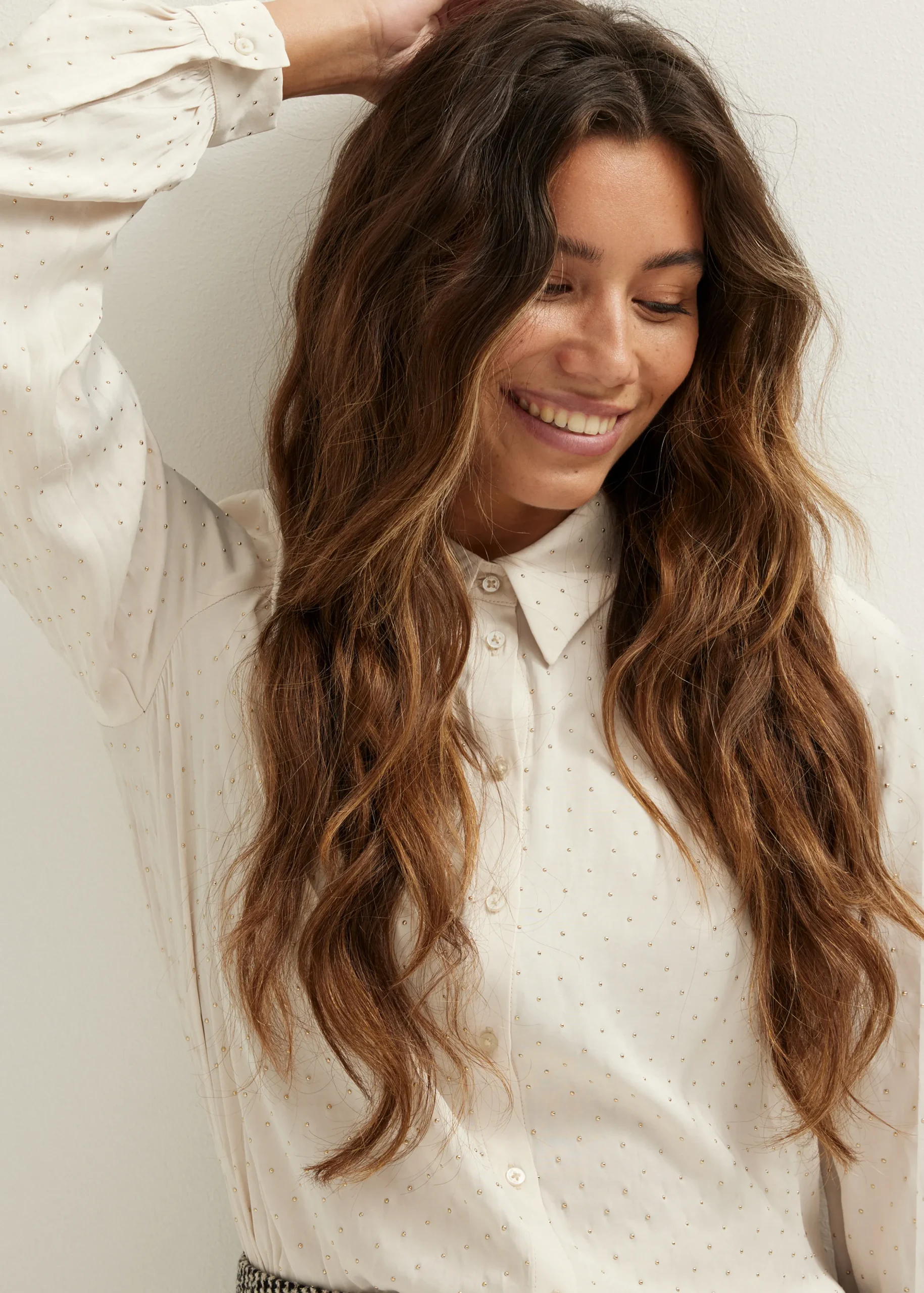 Fashion Cotton Club Blouse met studs lichtzand