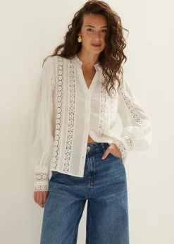 Fashion Cotton Club blouse met tape details wit,off-white