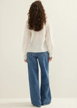 Fashion Cotton Club blouse met tape details wit,off-white