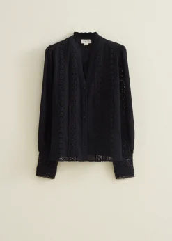 Online Cotton Club blouse met tape details donkerblauw