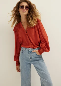 Best Cotton Club Blouse met tape details brique