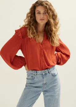 Best Cotton Club Blouse met tape details brique