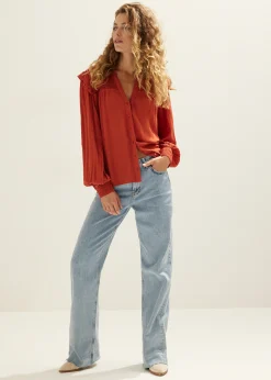 Best Cotton Club Blouse met tape details brique