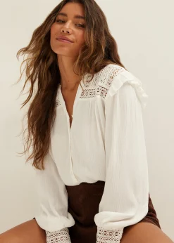 Clearance Cotton Club Blouse met tape details wit,off-white