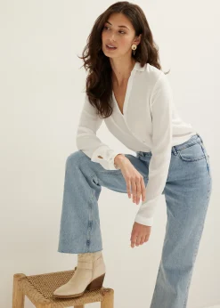 Online Cotton Club Blouse structuur Basic wit,off-white