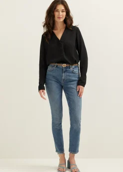 Outlet Cotton Club Blouse structuur Basic zwart
