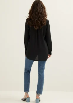 Outlet Cotton Club Blouse structuur Basic zwart
