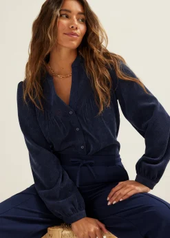 Best Cotton Club Blouse van corduroy donkerblauw