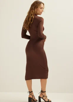 New Cotton Club Bodycon jurk gerimpelde details choco
