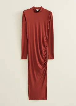 Best Cotton Club Bodycon jurk gerimpelde details brique,donker