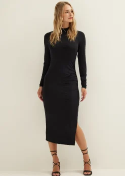 Best Cotton Club Bodycon jurk gerimpelde details zwart