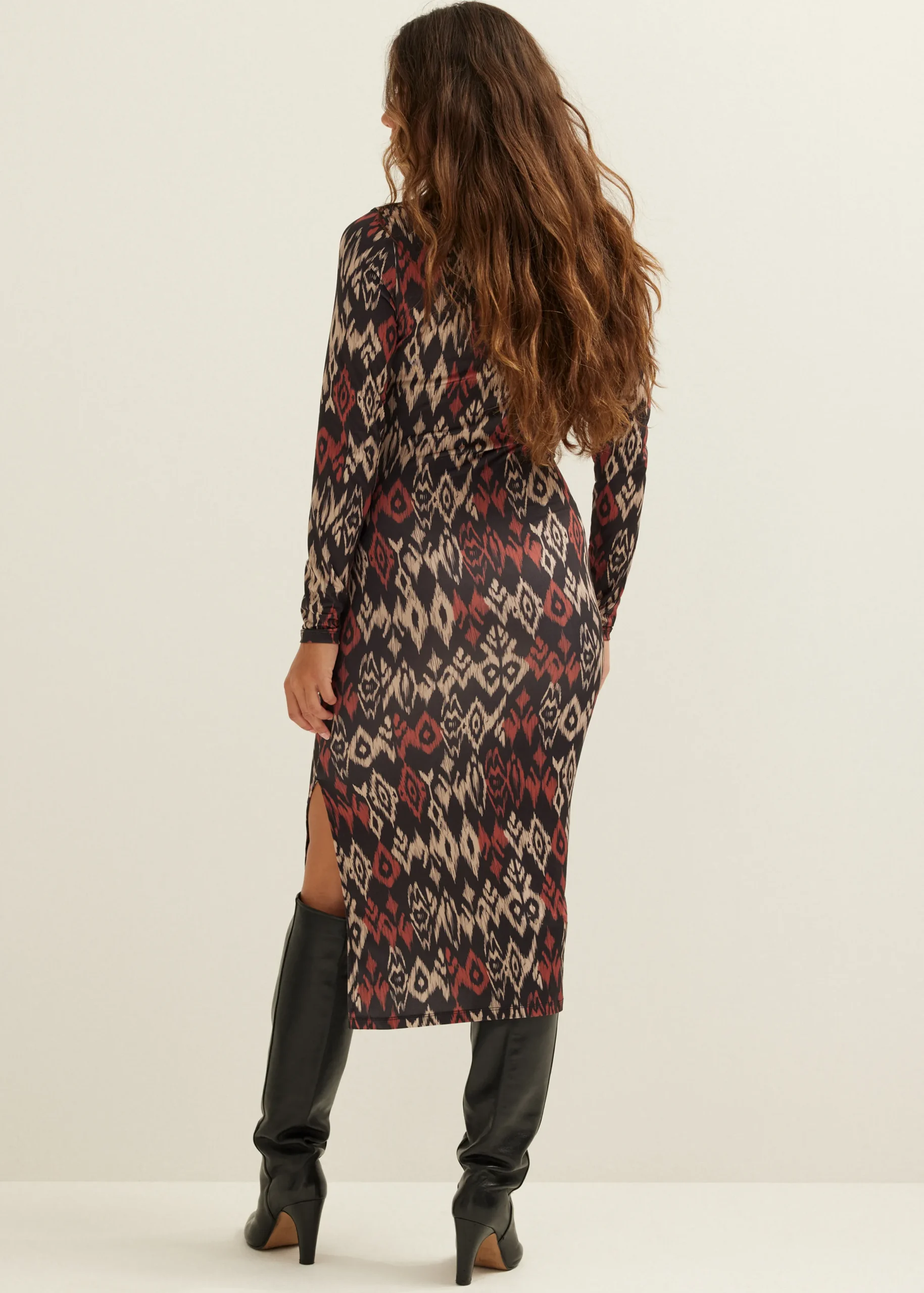 New Cotton Club Bodycon jurk met print middenbruin