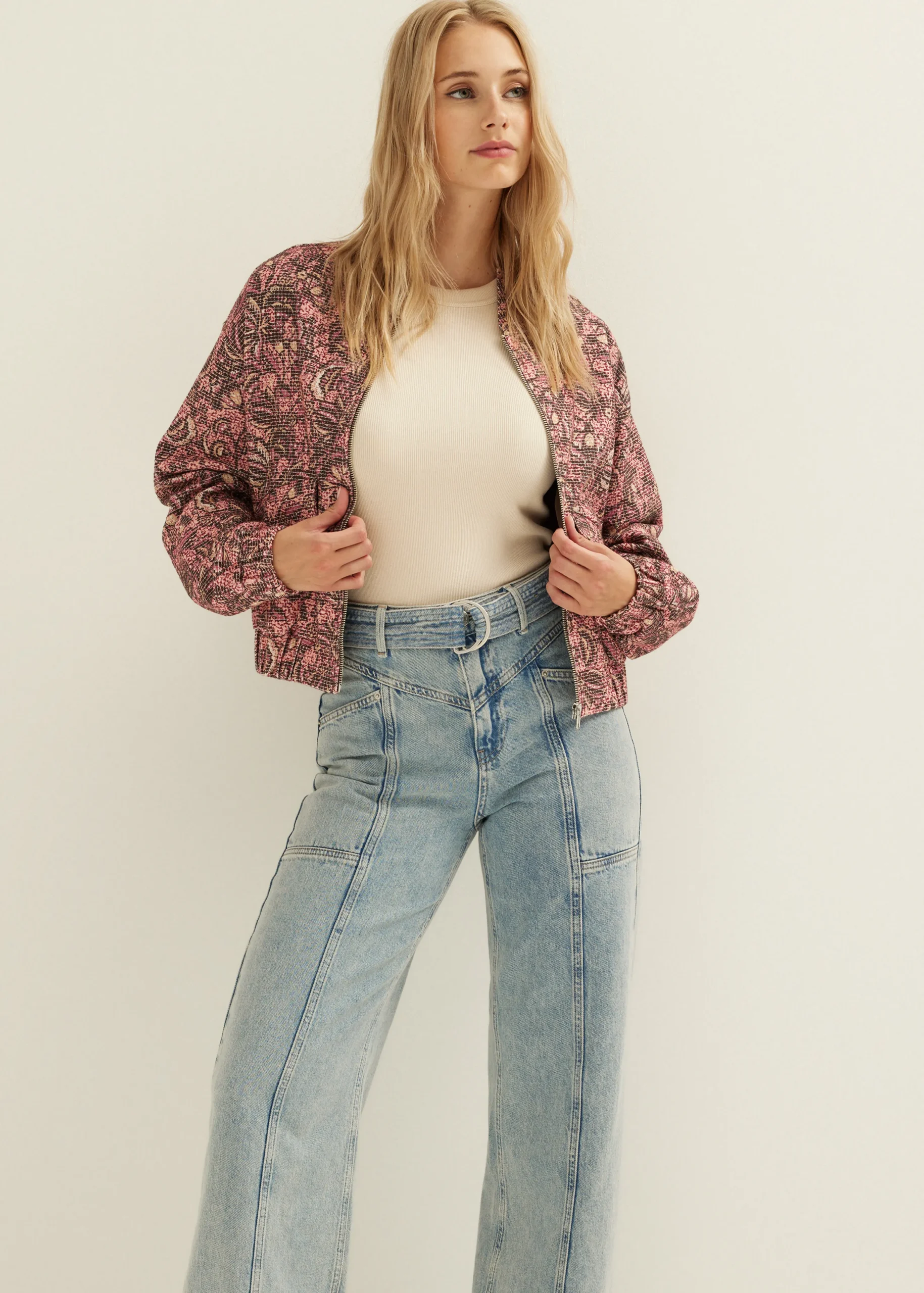 Online Cotton Club Bomberjack met print bordeaux,licht