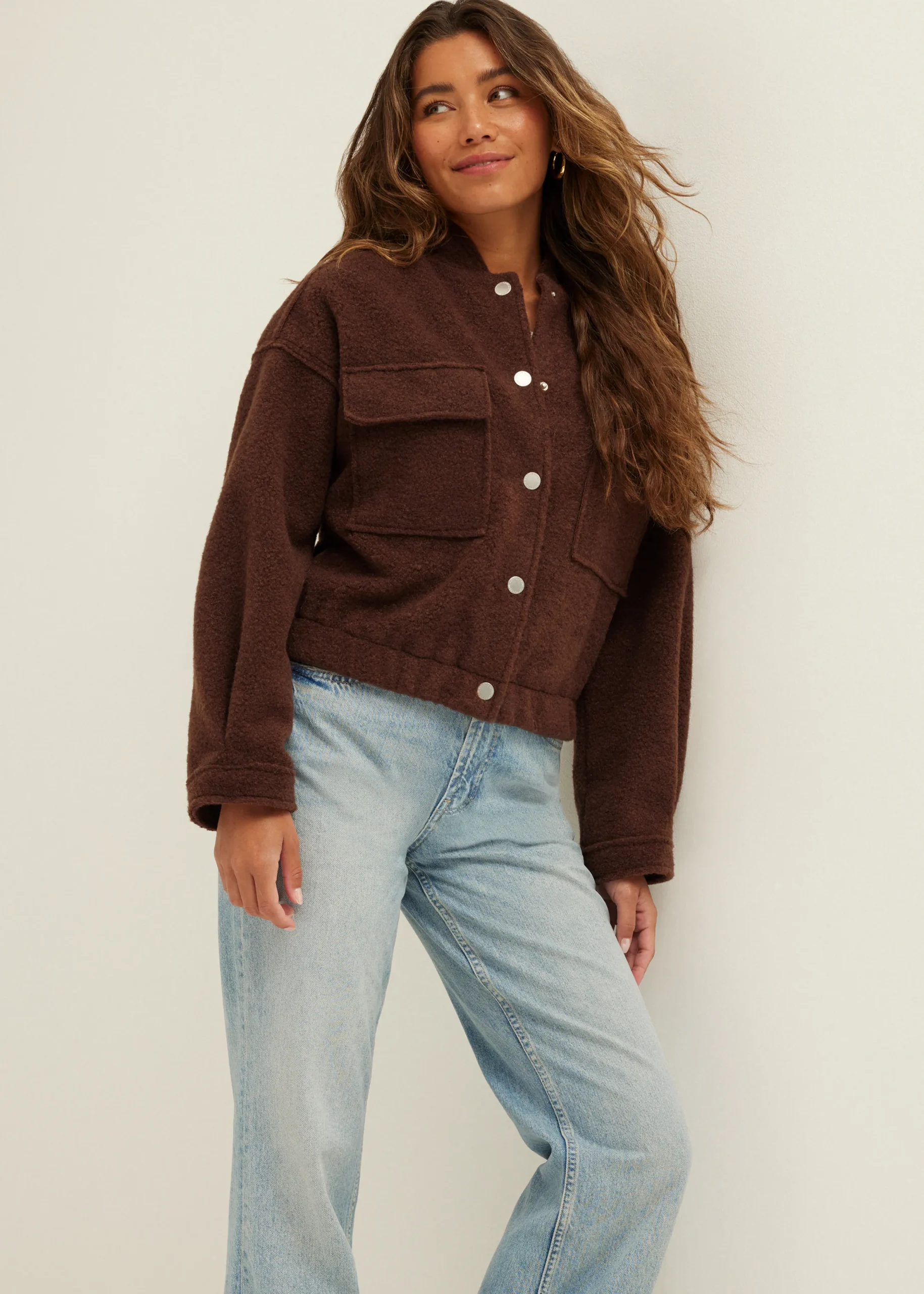 Discount Cotton Club Bomberjack met wol look choco