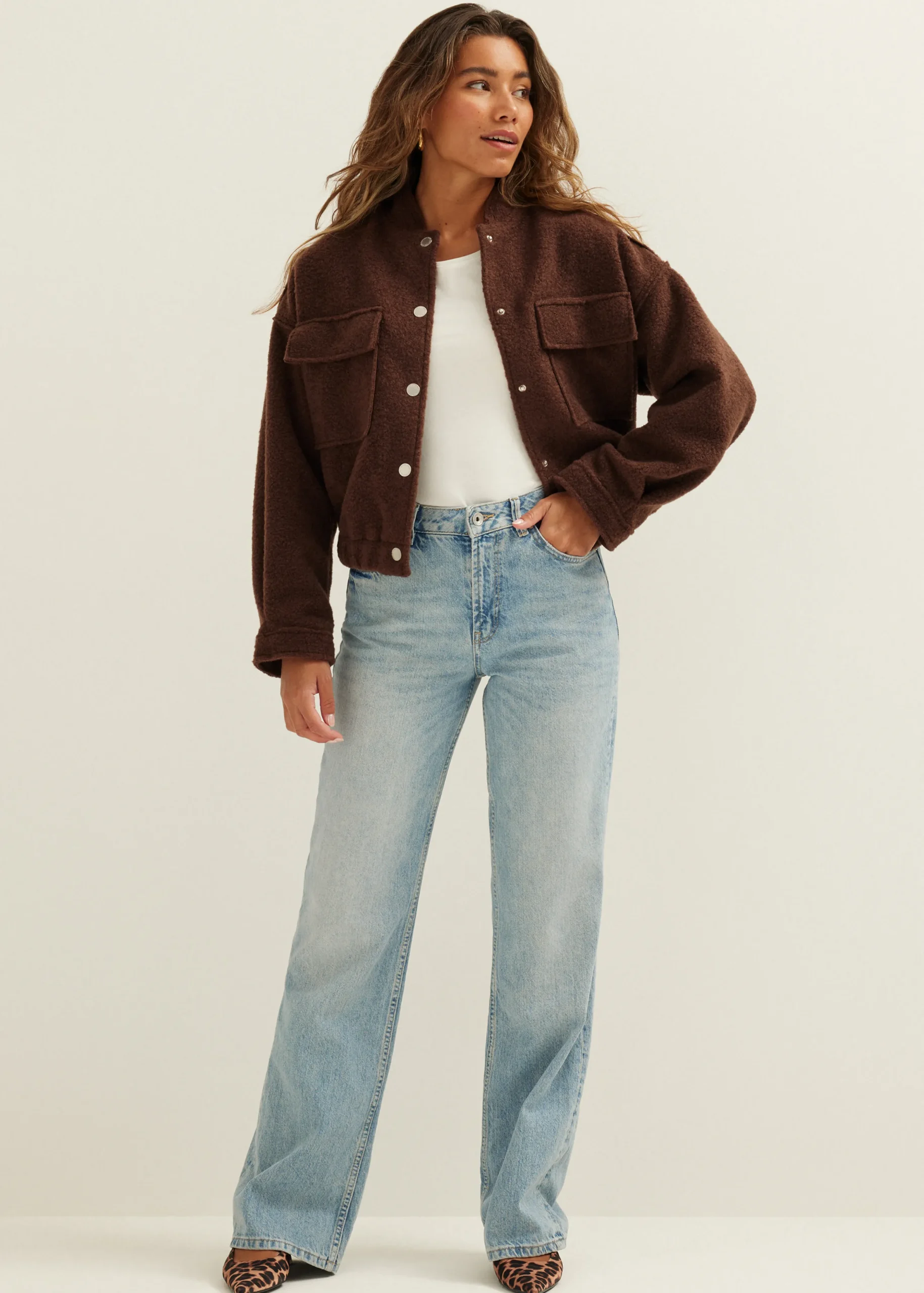Discount Cotton Club Bomberjack met wol look choco