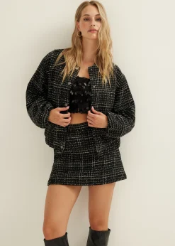 Outlet Cotton Club Bomberjack van tweed zwart