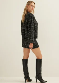 Outlet Cotton Club Bomberjack van tweed zwart
