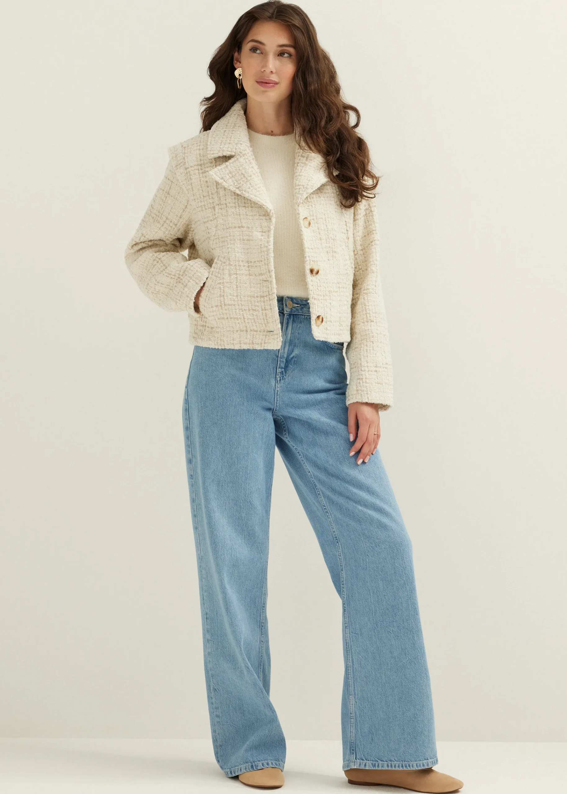 Outlet Cotton Club Boucle jas ecru