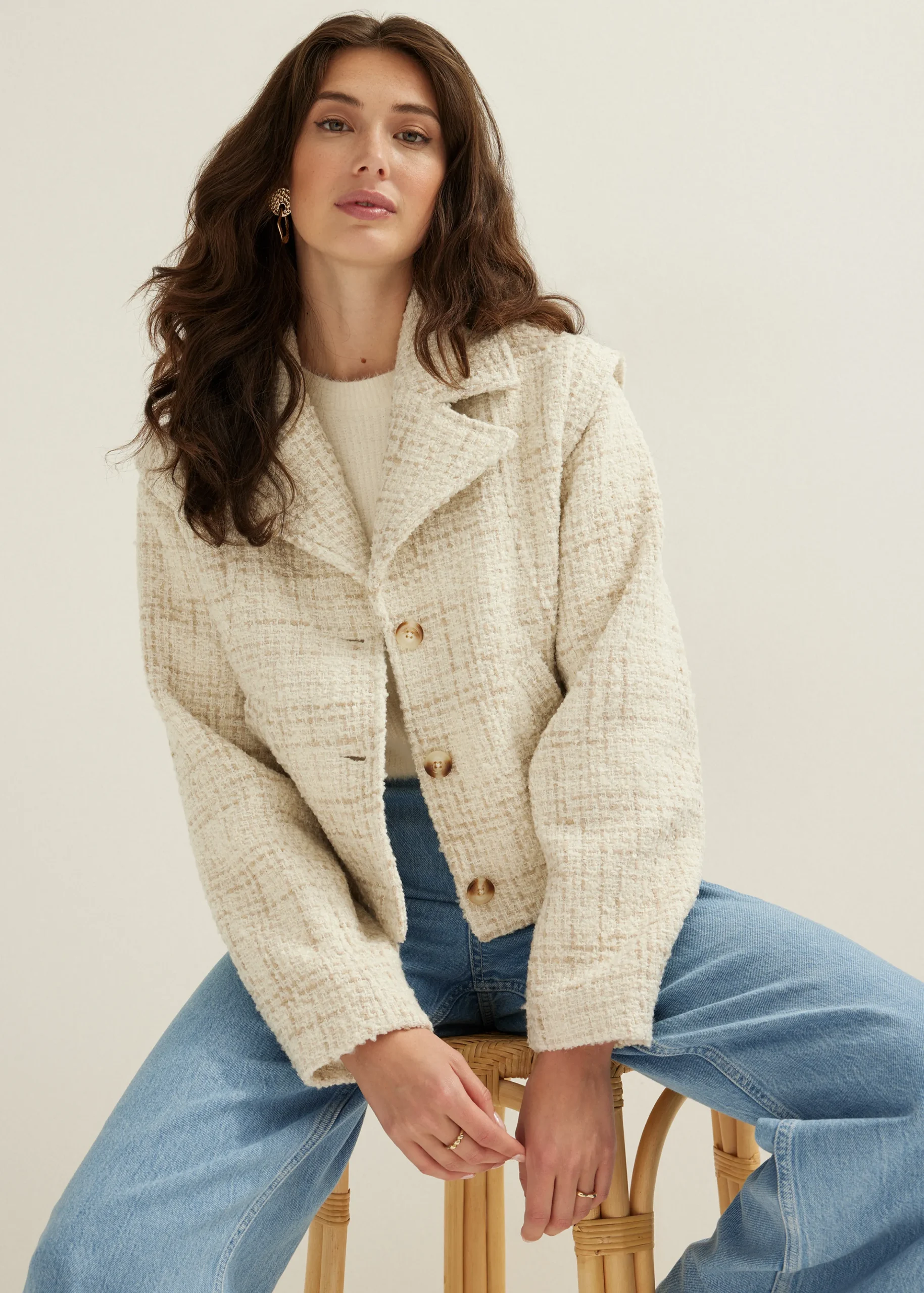 Outlet Cotton Club Boucle jas ecru