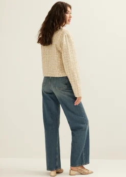 Online Cotton Club Boucle jasje met pailletten lichtzand