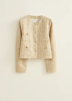 Online Cotton Club Boucle jasje met pailletten lichtzand
