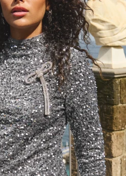 New Cotton Club Broche met strass details grijs