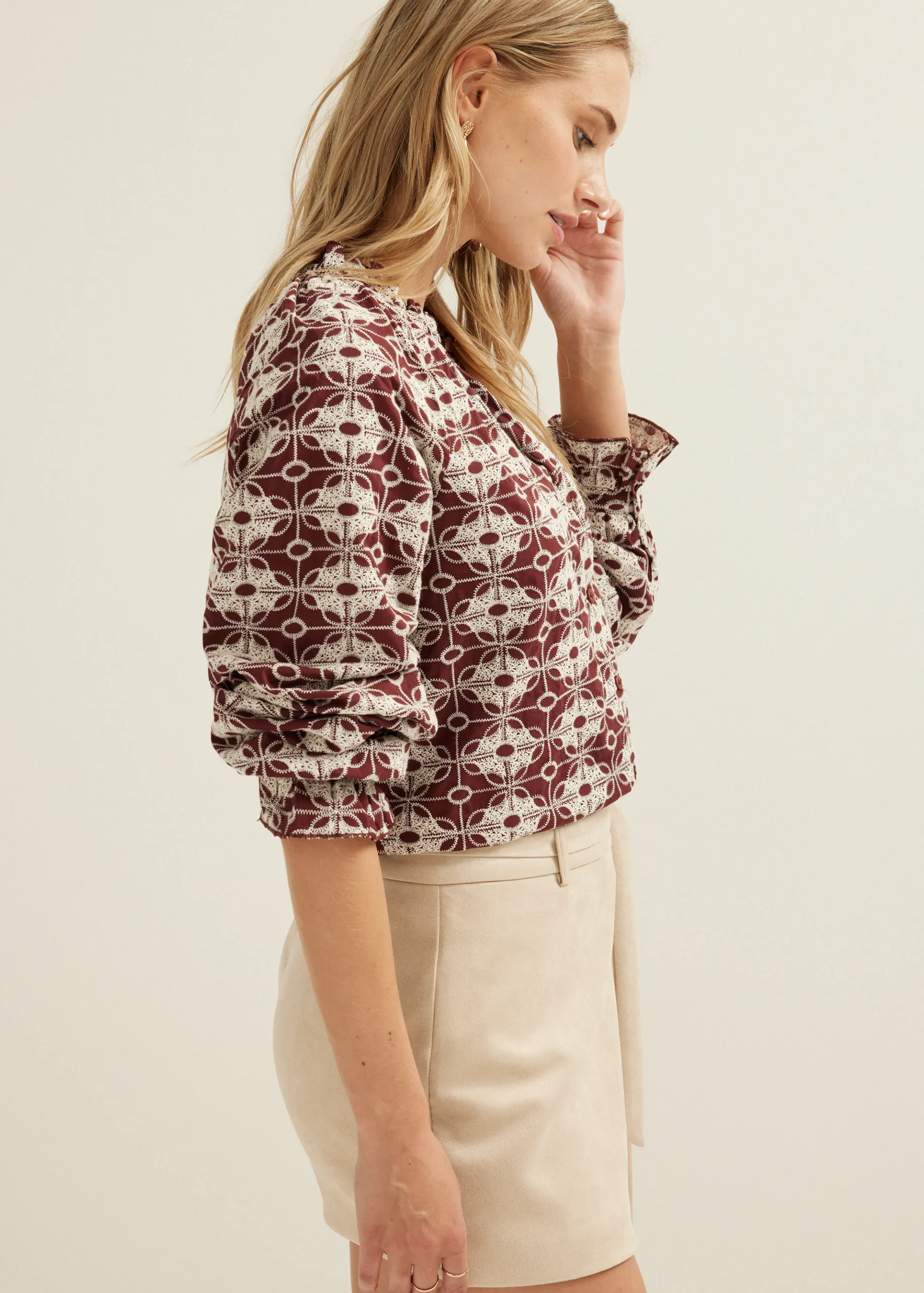 Sale Cotton Club Broderie blouse bordeaux
