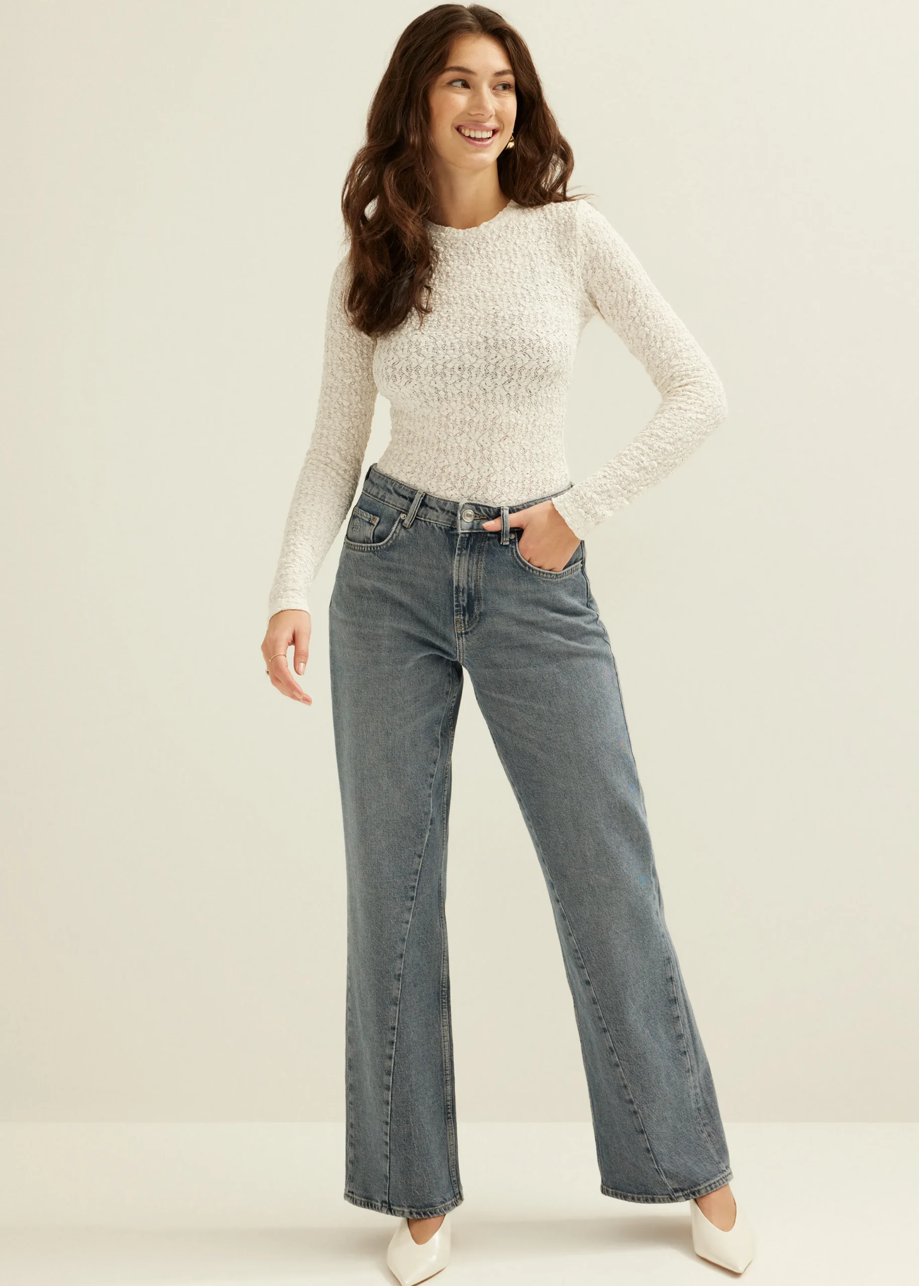 Online Cotton Club Charlie wide leg jeans twist grijsblauw