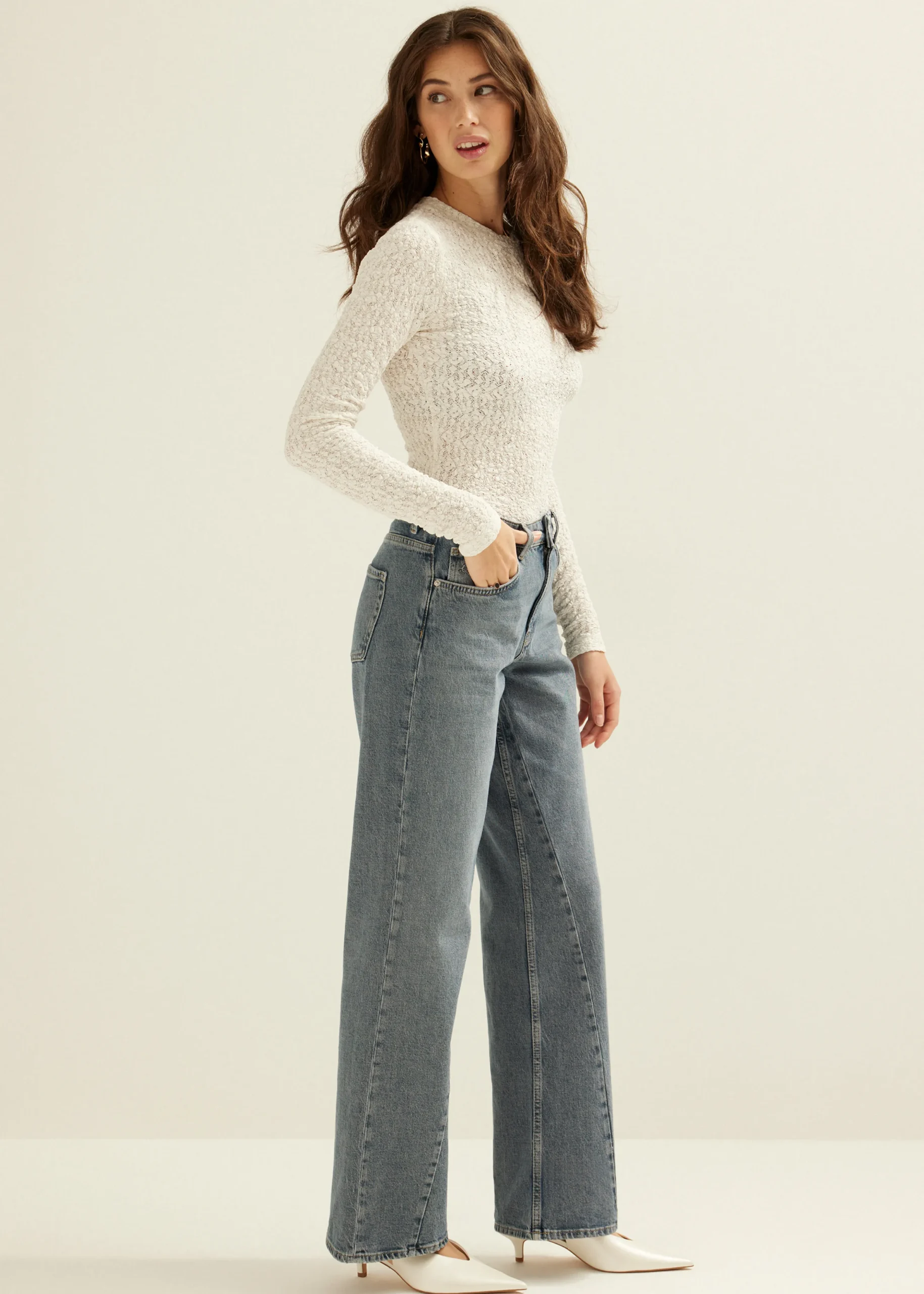 Online Cotton Club Charlie wide leg jeans twist grijsblauw
