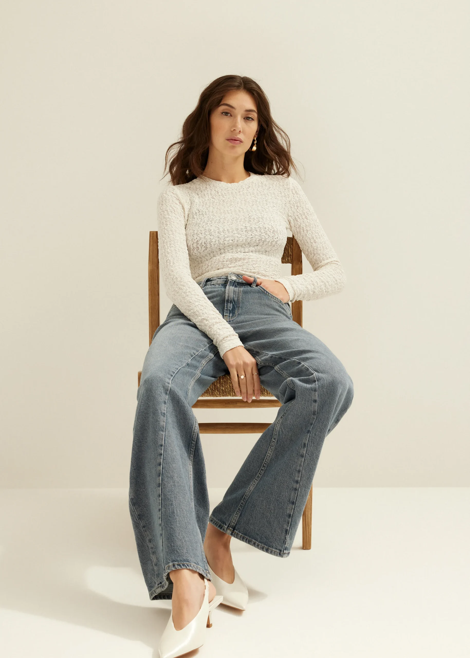 Online Cotton Club Charlie wide leg jeans twist grijsblauw