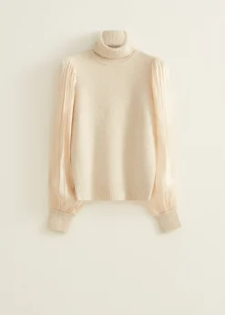 Fashion Cotton Club Col trui met satijnen mouw zandgem&ecirc;leerd