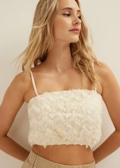New Cotton Club Crop top met pailletten ecru