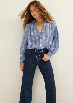 Best Cotton Club Denim blouse jacquard blauw,usedmiddle