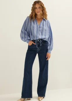 Best Cotton Club Denim blouse jacquard blauw,usedmiddle