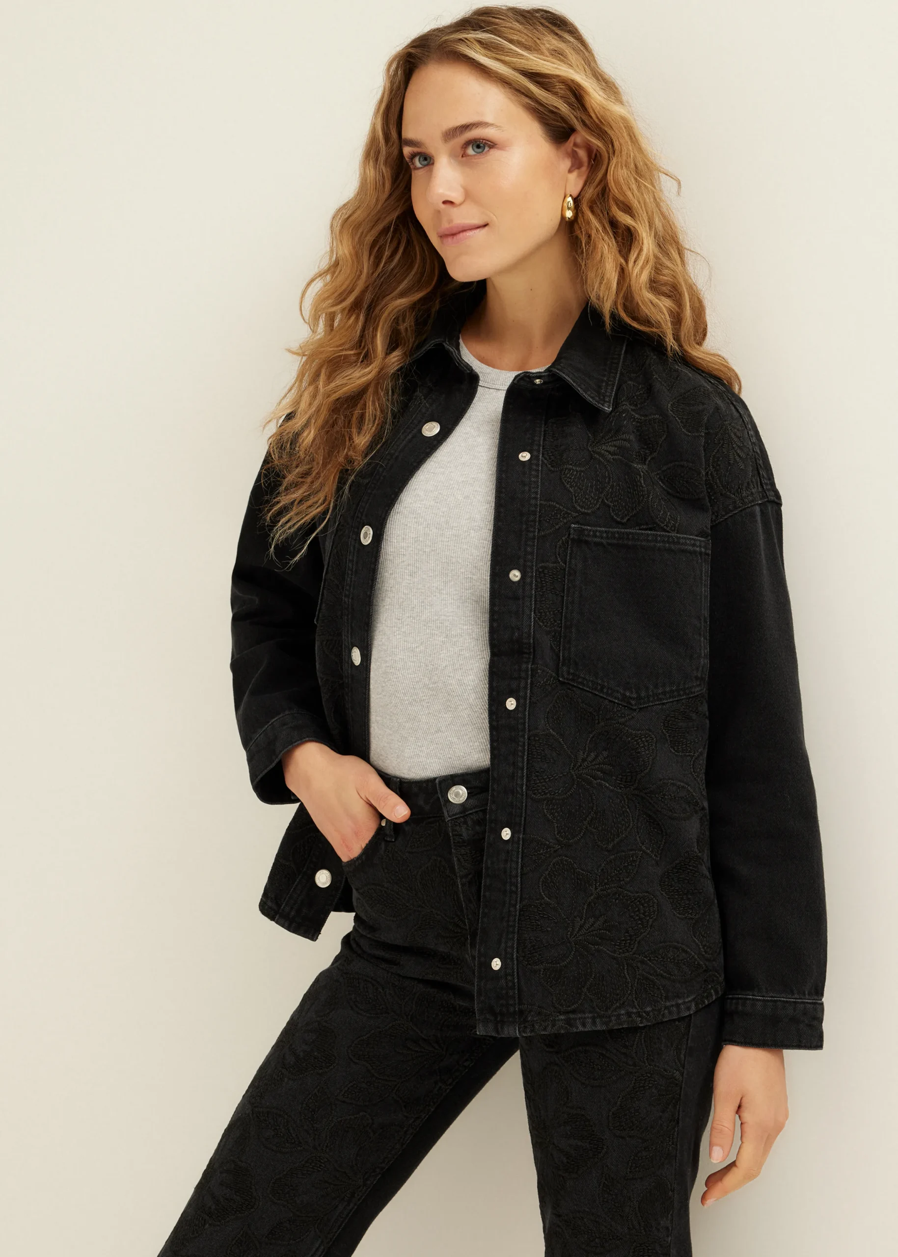 Clearance Cotton Club Denim blouse met borduurwerk zwart,usedmiddle