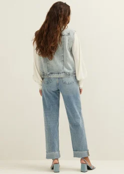 Hot Cotton Club Denim gilet met siernaden blauw,usedmiddle