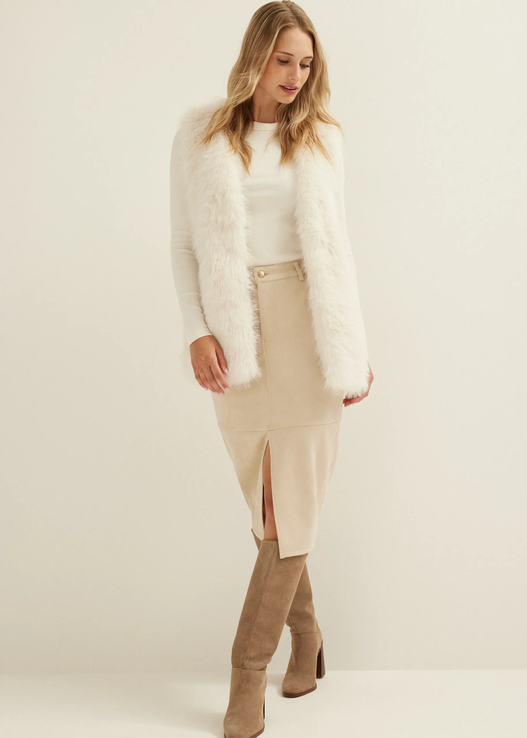 Discount Cotton Club Faux fur gilet lang wit,off-white