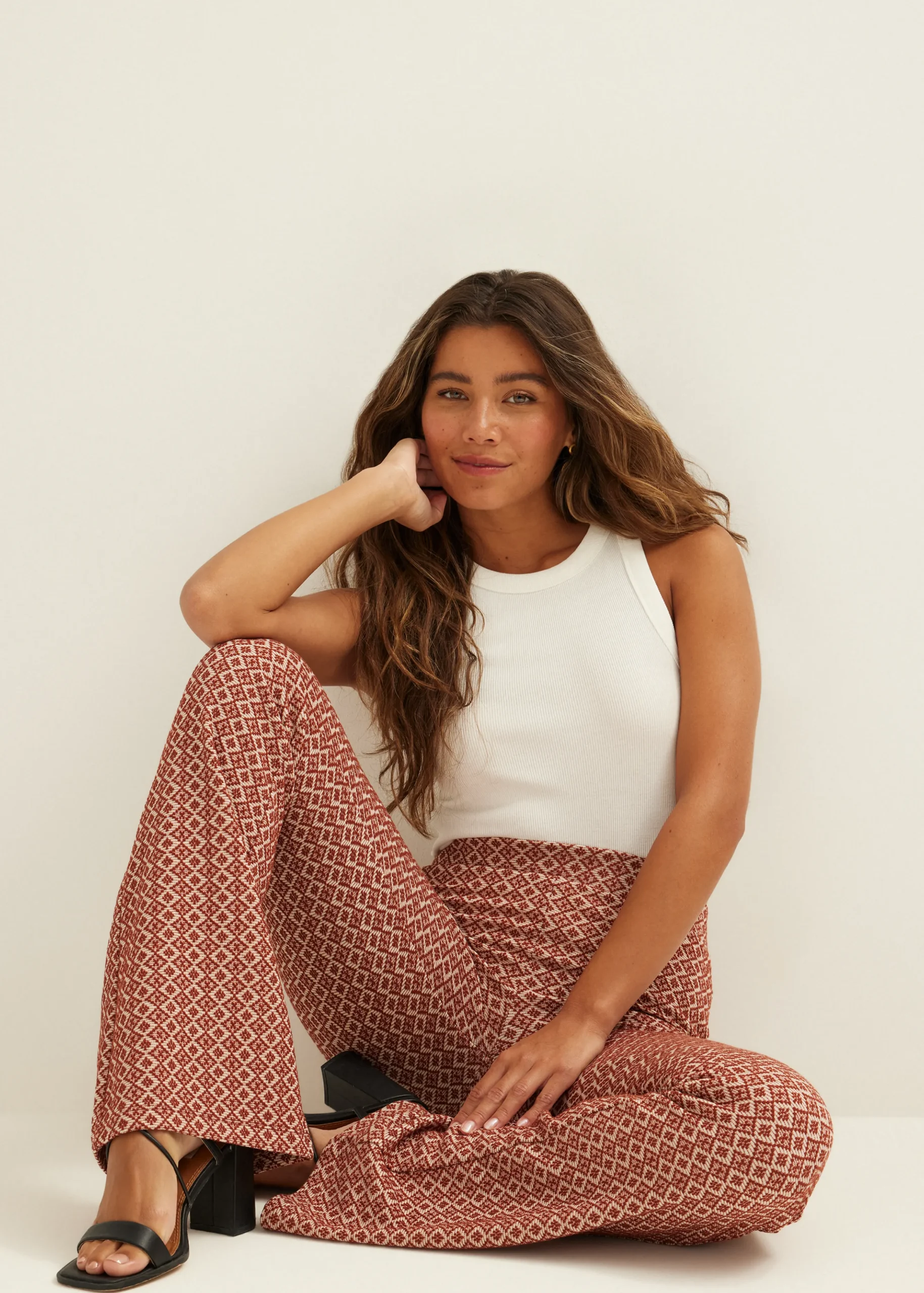 Online Cotton Club Flare broek met print brique,midden