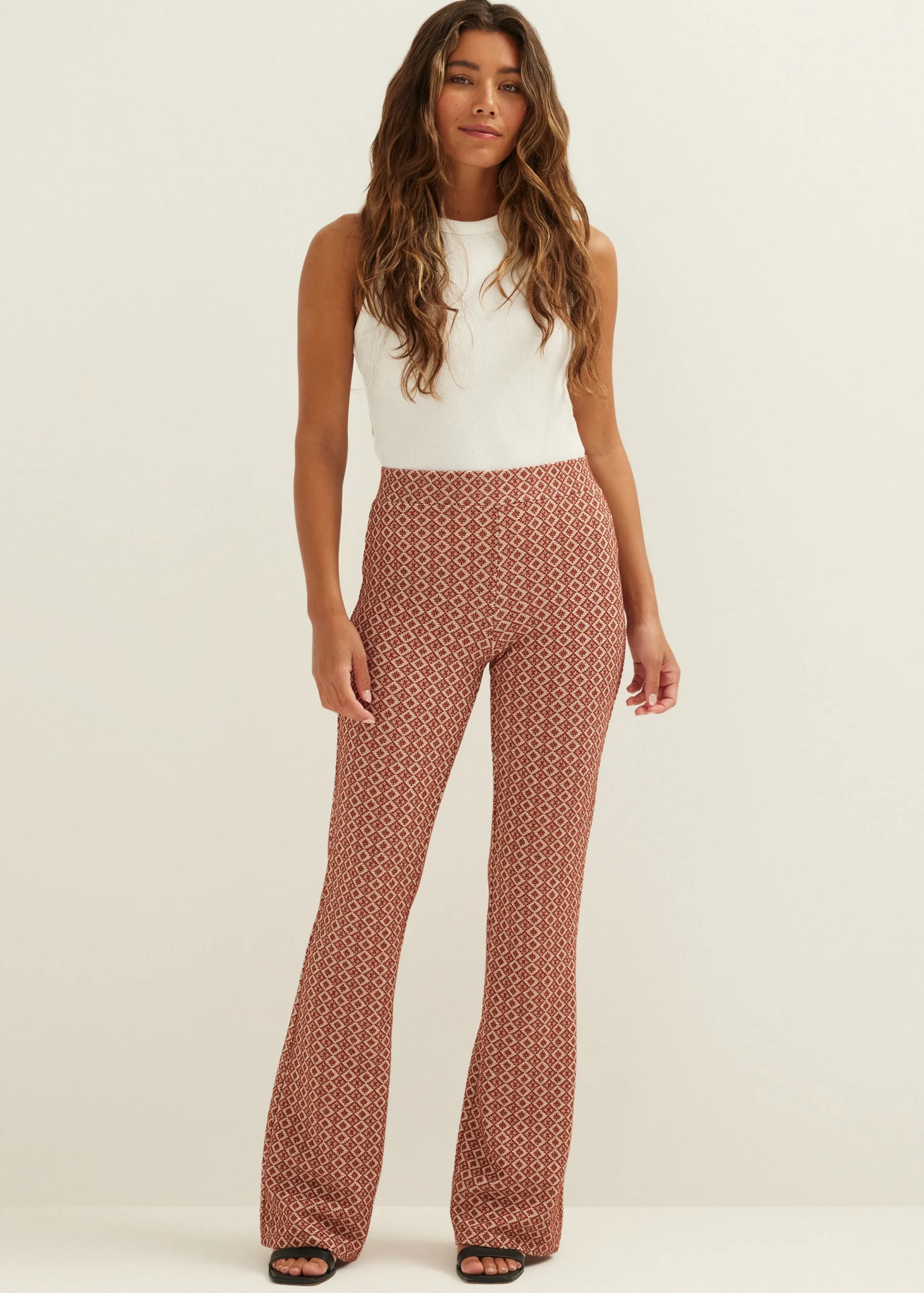 Online Cotton Club Flare broek met print brique,midden