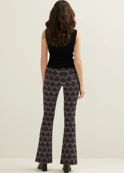 Clearance Cotton Club Flared broek jacquard patroon donkerpaars
