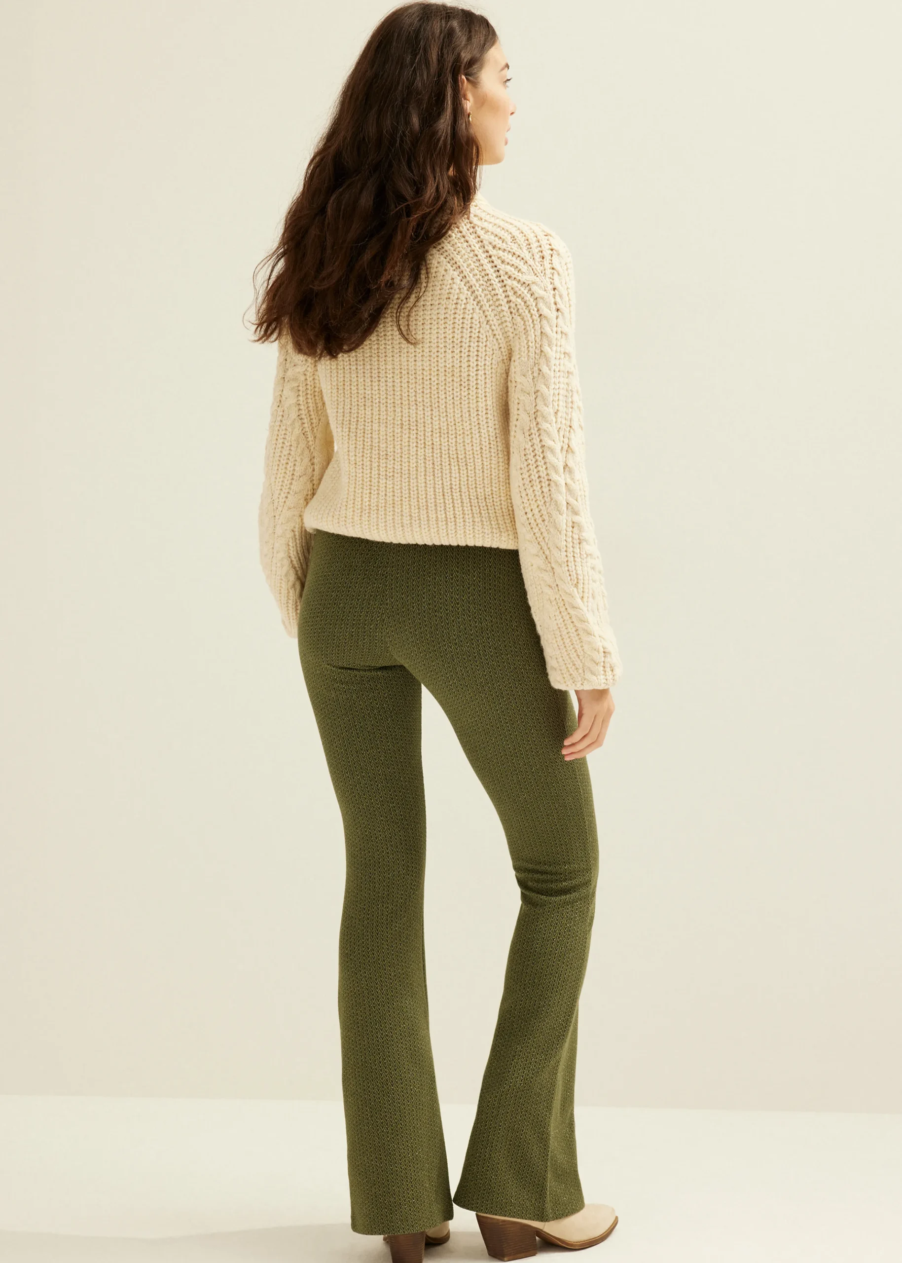 Discount Cotton Club Flared broek met lurex donkergroen