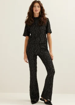 Online Cotton Club Flared broek met pailletten zwart