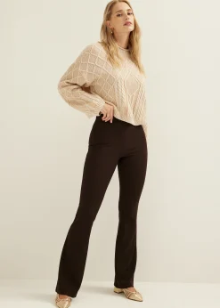 Fashion Cotton Club Flared broek met rib structuur donkerbruin