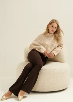 Fashion Cotton Club Flared broek met rib structuur donkerbruin