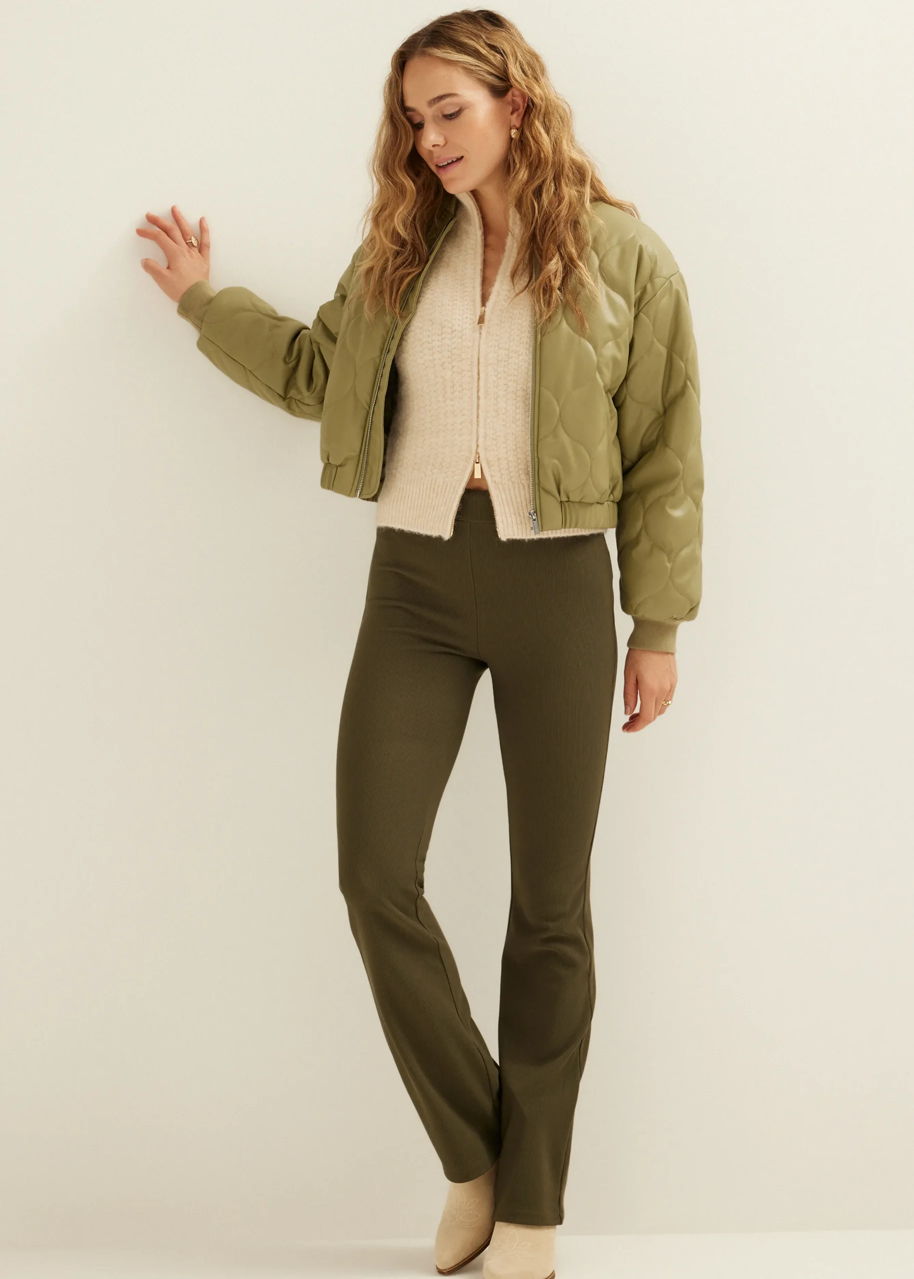 Fashion Cotton Club Flared broek met rib structuur groen,denne