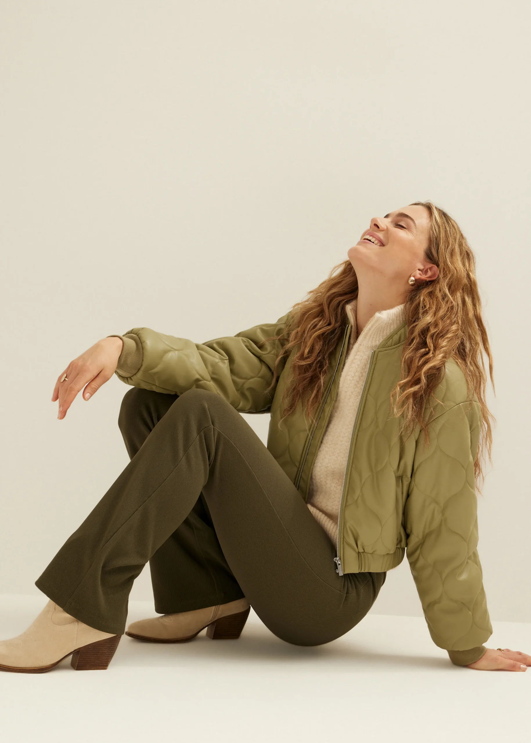 Fashion Cotton Club Flared broek met rib structuur groen,denne