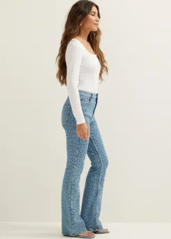 Sale Cotton Club Flared jeans coco laser print middenblauw