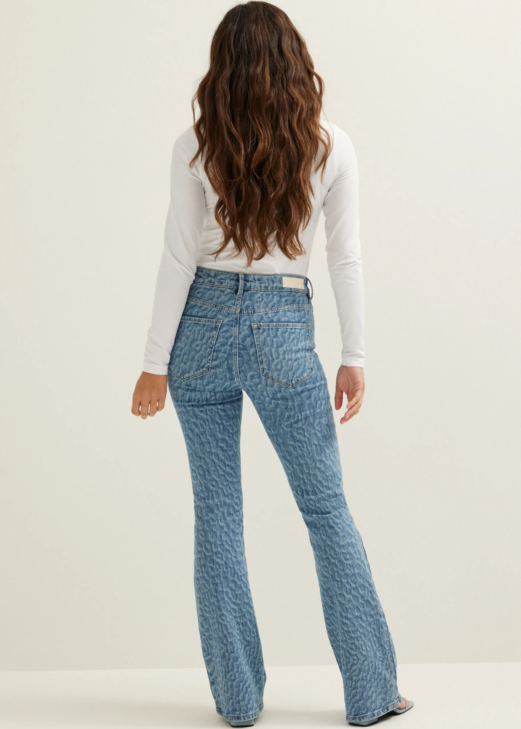 Sale Cotton Club Flared jeans coco laser print middenblauw