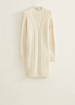 Hot Cotton Club Gebreide jurk kabelpatroon ecru