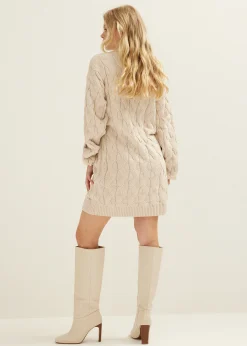 Sale Cotton Club Gebreide jurk met ballonmouw lichtzand